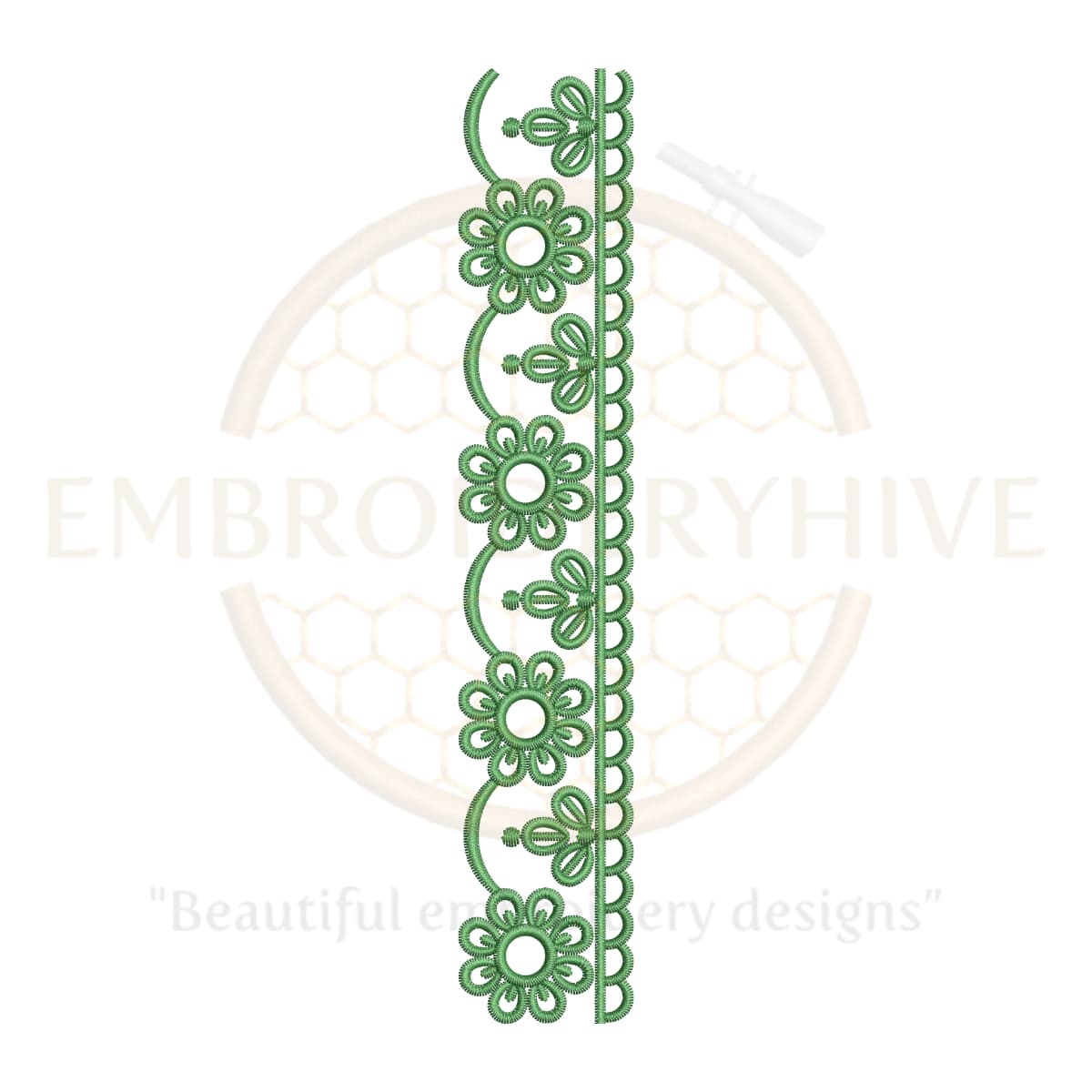 Delicate vertical flower border embroidery design, perfect for enhancing linens or women's clothing. Digital download for embroidery machines.