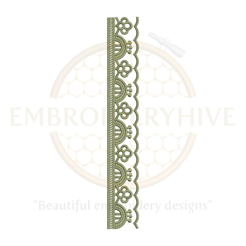 Slim vertical flower border embroidery design, great for scarves, kurti sleeves, and linens. Digital download file.