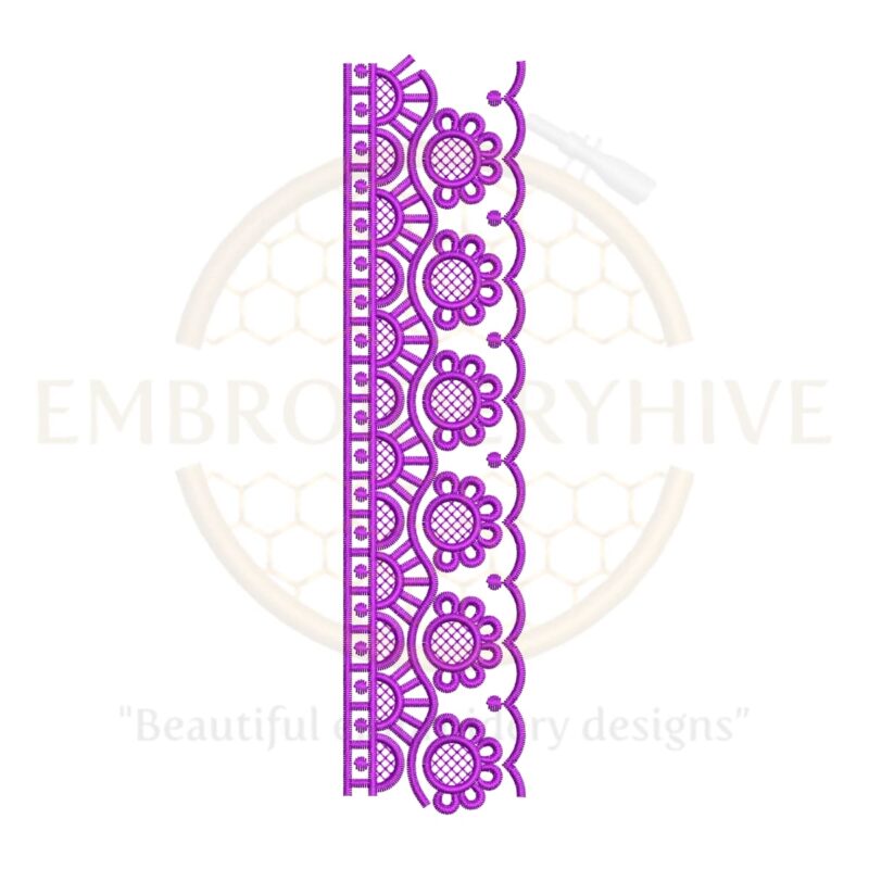 Elegant flower border embroidery design with medium width, suitable for dresses, linens, and curtain borders. Digital download.