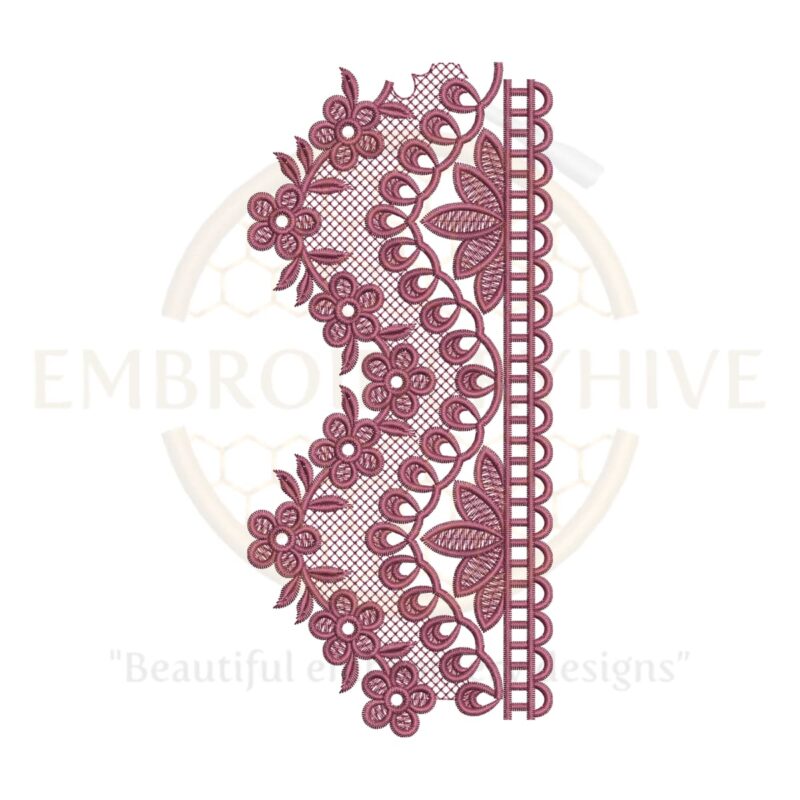 Wide floral border embroidery design in medium-to-large scale, perfect for home linens or garment trims. Digital download file.