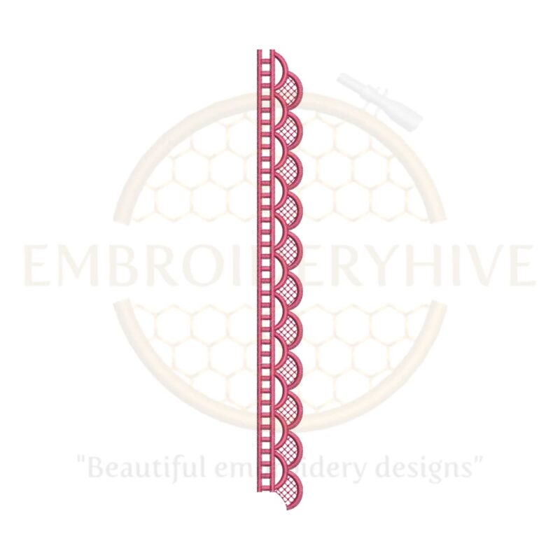 Narrow floral border embroidery design in vertical layout, perfect for edging sleeves, scarves, and home decor items.