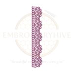 Vertical floral border embroidery design with intricate curves and leaf patterns, ideal for home decor and ethnic wear accents.