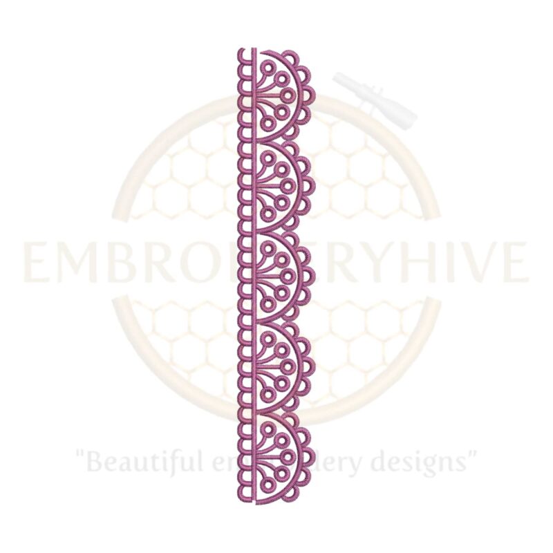 Vertical floral border embroidery design with intricate curves and leaf patterns, ideal for home decor and ethnic wear accents.