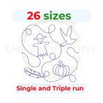 Scarecrow Quilting Embroidery Design – Fall-themed scarecrow quilt block available in multiple sizes and stitch styles for machine embroidery and longarm quilting