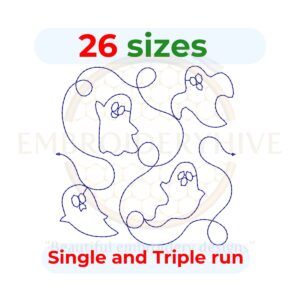 Ghosts quilting embroidery design, digital quilt block pattern in single-run and triple stitch styles, available in 26 sizes for embroidery and longarm quilting machines.