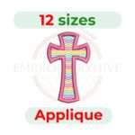 Cross Applique Embroidery Design, digital machine embroidery file in 12 sizes, instant download.