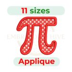 Pi Applique Embroidery Design, digital machine embroidery file in 11 sizes, perfect for math lovers, Pi Day projects, quilts, and educational crafts.