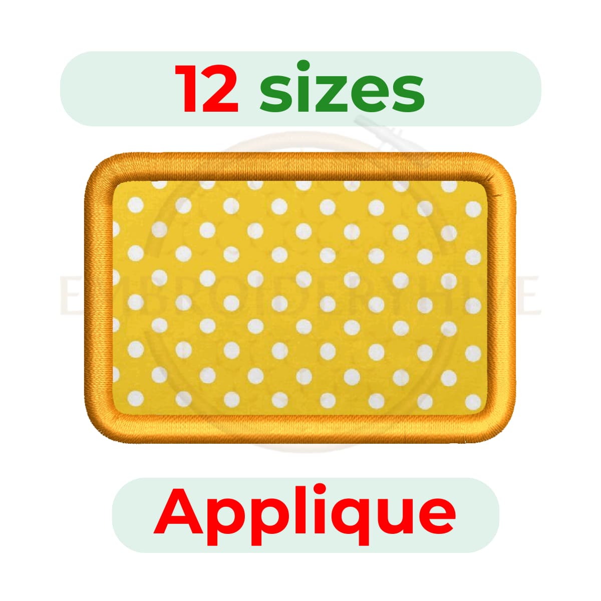 Rectangle applique embroidery design, 12 sizes from 2" to 7.5", suitable for clothing, quilting, and home décor embroidery projects.