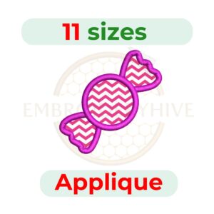 Candy Applique Embroidery Design (P-0122), digital machine embroidery applique pattern in 11 sizes, instant download file for embroidery machines.