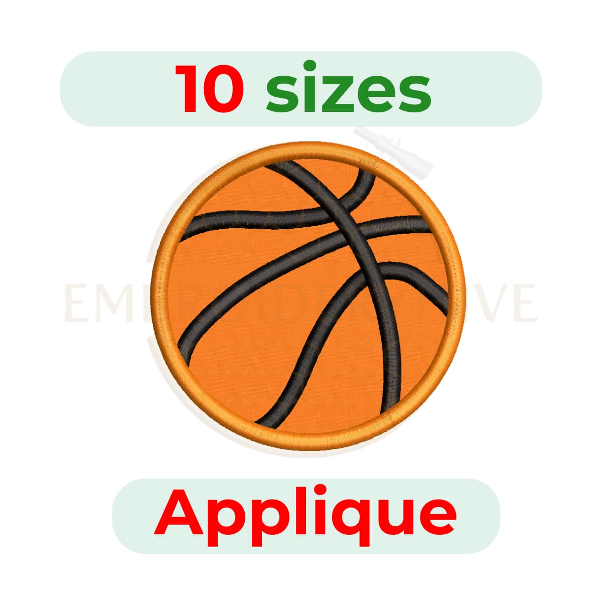 Basketball Applique Embroidery Design (3–7.5 inch)