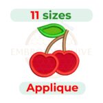 Cherry Applique Embroidery Design, digital machine embroidery file in 11 sizes, instant download.
