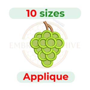 Digital Grapes Applique Embroidery Design, machine embroidery file in multiple sizes, instant download.