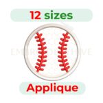 Baseball Applique Embroidery Design, digital machine embroidery file in 12 sizes, ideal for sports-themed embroidery projects, kids’ outfits, tote bags, and quilting.
