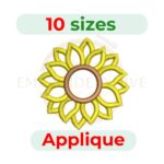 Sunflower Applique Embroidery Design, digital machine embroidery file in 10 sizes, instant download.