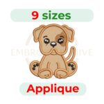 Puppy Bulldog Applique Embroidery Design, digital machine embroidery file in 9 sizes, instant download.