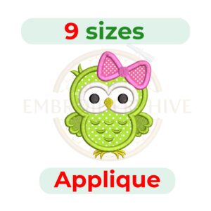 Owl Applique Embroidery Design – 9 Sizes, Digital Download