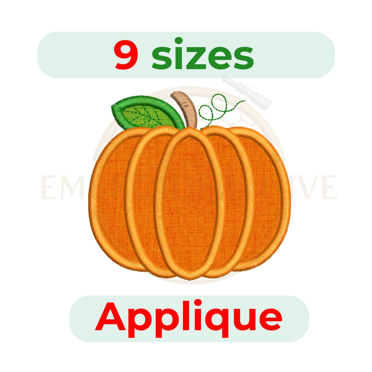 Pumpkin Applique Embroidery Design (3.5–7.5 inch)
