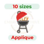 Barbecue applique embroidery design, 10 sizes from 3" to 7.5", ideal for aprons, kitchen décor, and BBQ-themed embroidery projects.
