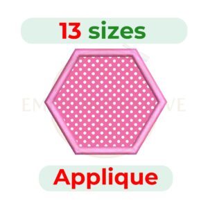 Hexagon Applique Embroidery Design, digital machine embroidery file in 13 sizes, instant download.
