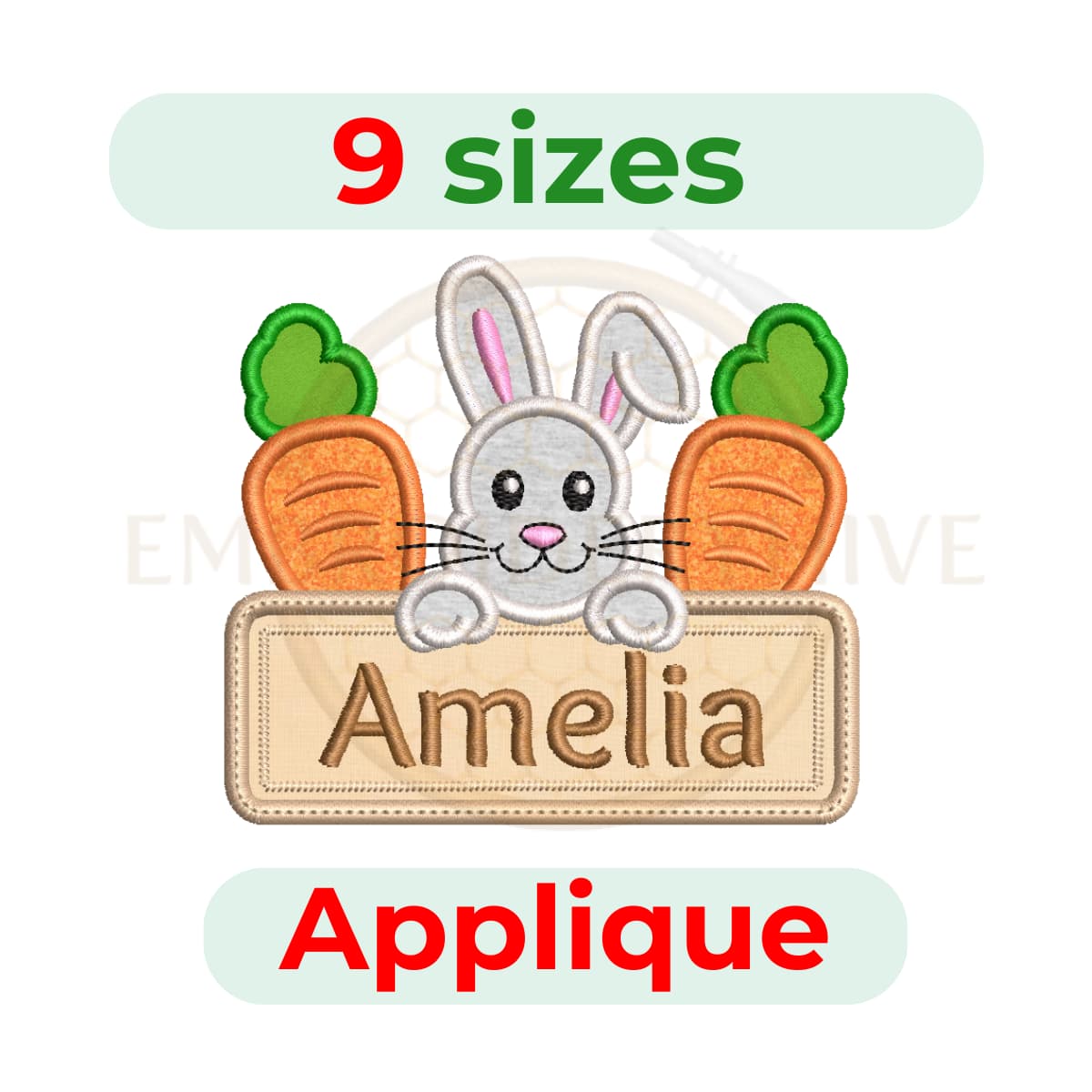 Easter Bunny and Carrot Name Plate Applique Embroidery Design | Bunny Name Plate Machine Embroidery