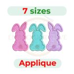 Bunny Trio Applique Embroidery Design in 7 sizes, digital machine embroidery file for DST, PES, JEF, HUS, and other popular formats. Instant download.