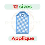 Hexagon Top Tag Applique Embroidery Design in multiple sizes, digital machine embroidery file for DST, PES, JEF, HUS, and other popular formats. Instant download.