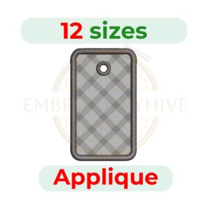 Rectangle Tag Applique Embroidery Design in multiple sizes, digital machine embroidery file for DST, PES, JEF, HUS, and other popular formats. Instant download.