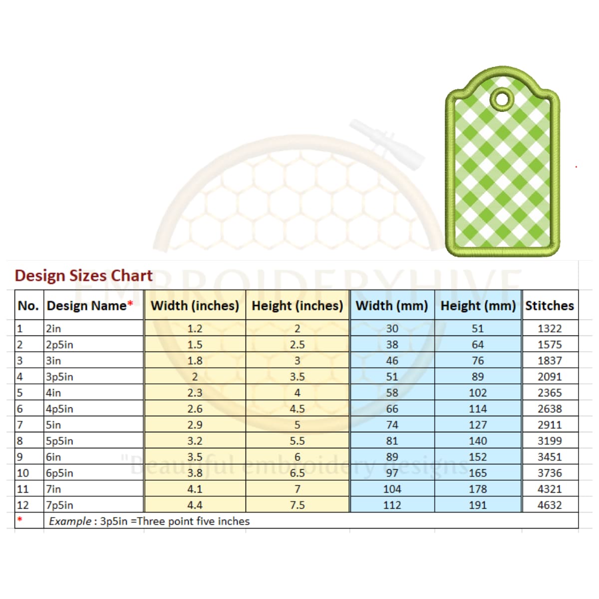 Scalloped Top Tag Applique Embroidery Design (2–7.5 inch) - Image 3