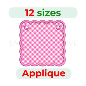 Scalloped Banner Applique Embroidery Design in multiple sizes, digital machine embroidery file for DST, PES, JEF, HUS, and more formats. Instant download.