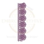 "Floral border embroidery design violet petal edge, digital machine embroidery pattern for tablecloths, pillow covers, curtains, and women’s clothing"