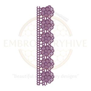 "Floral border embroidery design violet petal edge, digital machine embroidery pattern for tablecloths, pillow covers, curtains, and women’s clothing"