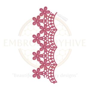 Floral Border Embroidery Design – Pink Blossom Curve (E-0873), digital machine embroidery file, instant download for home decor and clothing.