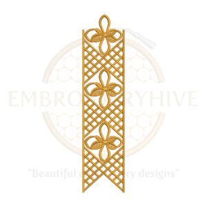 "Golden lattice floral border embroidery design, digital machine embroidery pattern for home décor and women’s clothing"