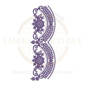 Purple vintage vine floral border embroidery design, digital machine embroidery pattern for home décor and women’s clothing