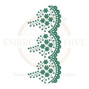 "Green leafy floral scallop border embroidery design, digital machine embroidery pattern for home décor and women’s clothing"