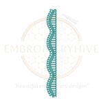 Floral border embroidery design, geometric wave motif (E-0851). Digital download file for machine embroidery. Perfect for tablecloths, bedsheets, pillow covers, curtains, towels, and women’s clothing.