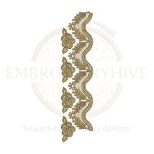 Floral Border Embroidery Design – Rose Vine Lace Motif, digital machine embroidery file for home decor and clothing, instant download in multiple formats.