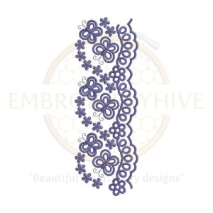 Floral Border Embroidery Design – Butterfly Flower Motif, digital embroidery file, instant download.