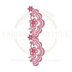 Floral Border Embroidery Design – Pink Blossom Lace Motif, digital embroidery file, instant download.