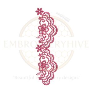 Floral Border Embroidery Design – Pink Blossom Lace Motif, digital embroidery file, instant download.