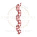 Floral Border Embroidery Design – Red Wave Flower Motif, digital embroidery file, instant download.