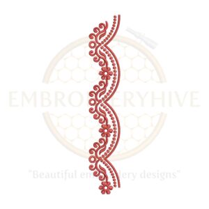 Floral Border Embroidery Design – Red Wave Flower Motif, digital embroidery file, instant download.