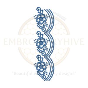 Flower Border Embroidery Design – Blue Floral Vine Motif, digital embroidery file, instant download.