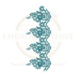 Flower Border Embroidery Design – Aqua Leaf Lace Motif, digital embroidery file, instant download.