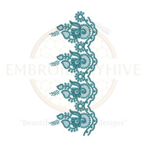 Flower Border Embroidery Design – Aqua Leaf Lace Motif, digital embroidery file, instant download.