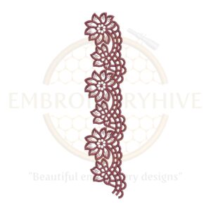 Flower Border Embroidery Design – Maroon Blossom Lace Motif (E-0865). Digital machine embroidery border for home décor and women’s clothing. Instant download file in multiple formats.