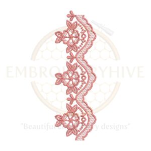 Flower Border Embroidery Design – Pink Rose Blossom Edge (E-0866). Digital machine embroidery lace border for home décor and women’s clothing. Instant download.