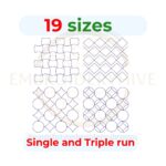 Background Quilting Embroidery Design Set – Diamond, Circle Grid, Overlapping Circles, and Wavy Grid patterns. Digital machine embroidery files in single-run and triple (bean) stitch, 19 sizes.
