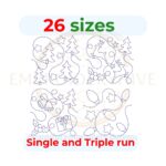 Christmas Quilting Embroidery Design Set – Tree, Reindeer, Bell, Gifts, Lights, and Stars. Digital quilt block embroidery files in single-run and triple (bean) stitch with multiple sizes.