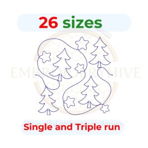 "Christmas Tree Quilting Embroidery Design – Edge to Edge Quilt Block, available in single run and triple run stitch, instant digital download."